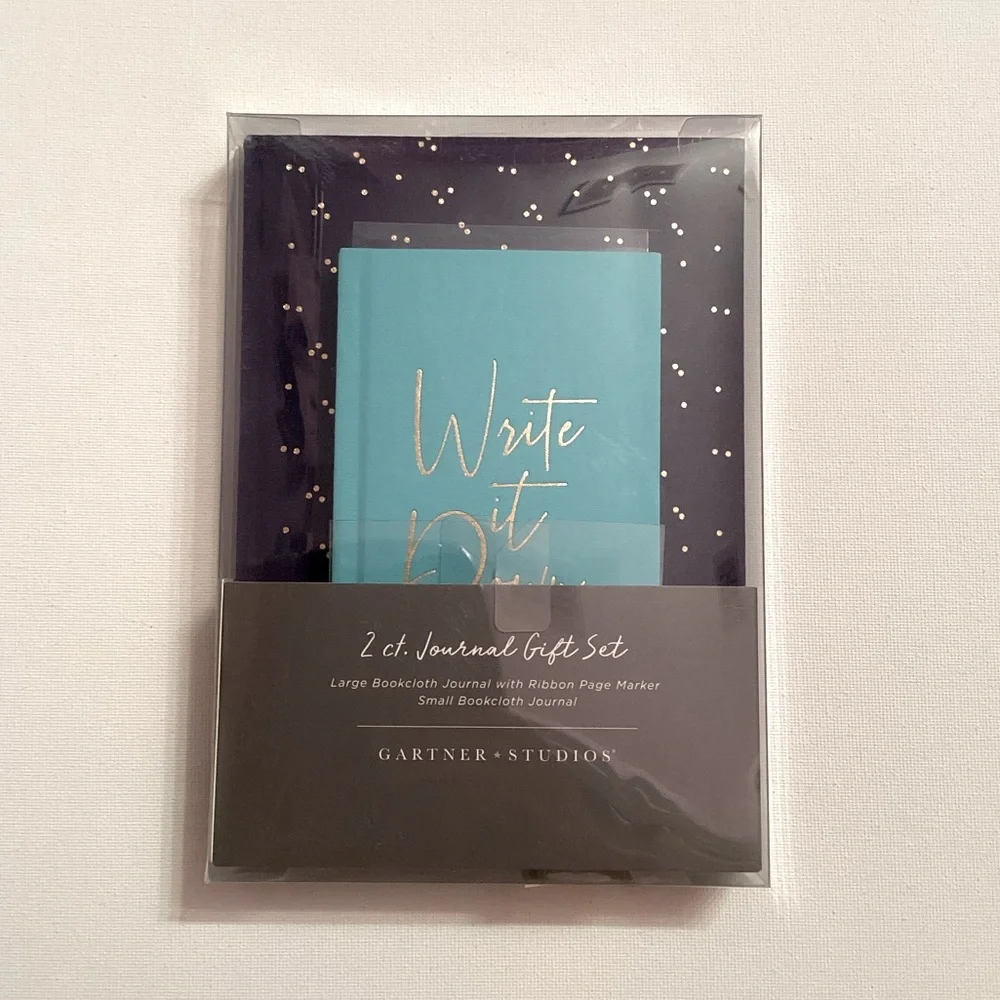 NWT Gartner Studios 2 Count Navy & Aqua Book Cloth Journal Gift Set